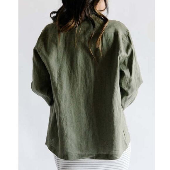 Miou Muse Linen Blazer Jacket Single Breasted Button Up Olive Green Womens S NWT - Picture 2 of 9